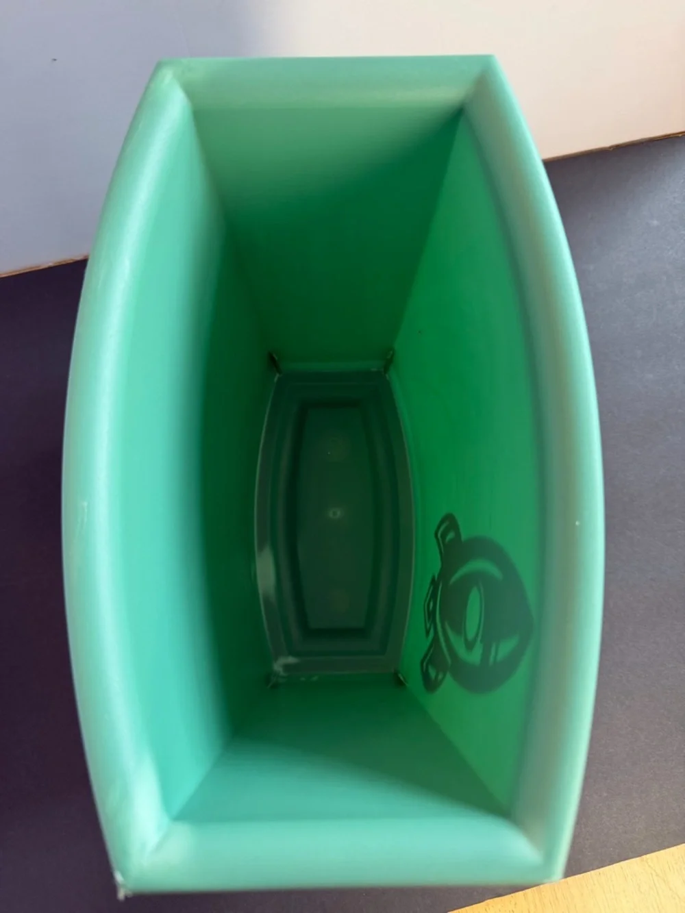 Vintage Sterilite MCM 60s Green Plastic Waste Basket Trash Can + Rocket Decal
